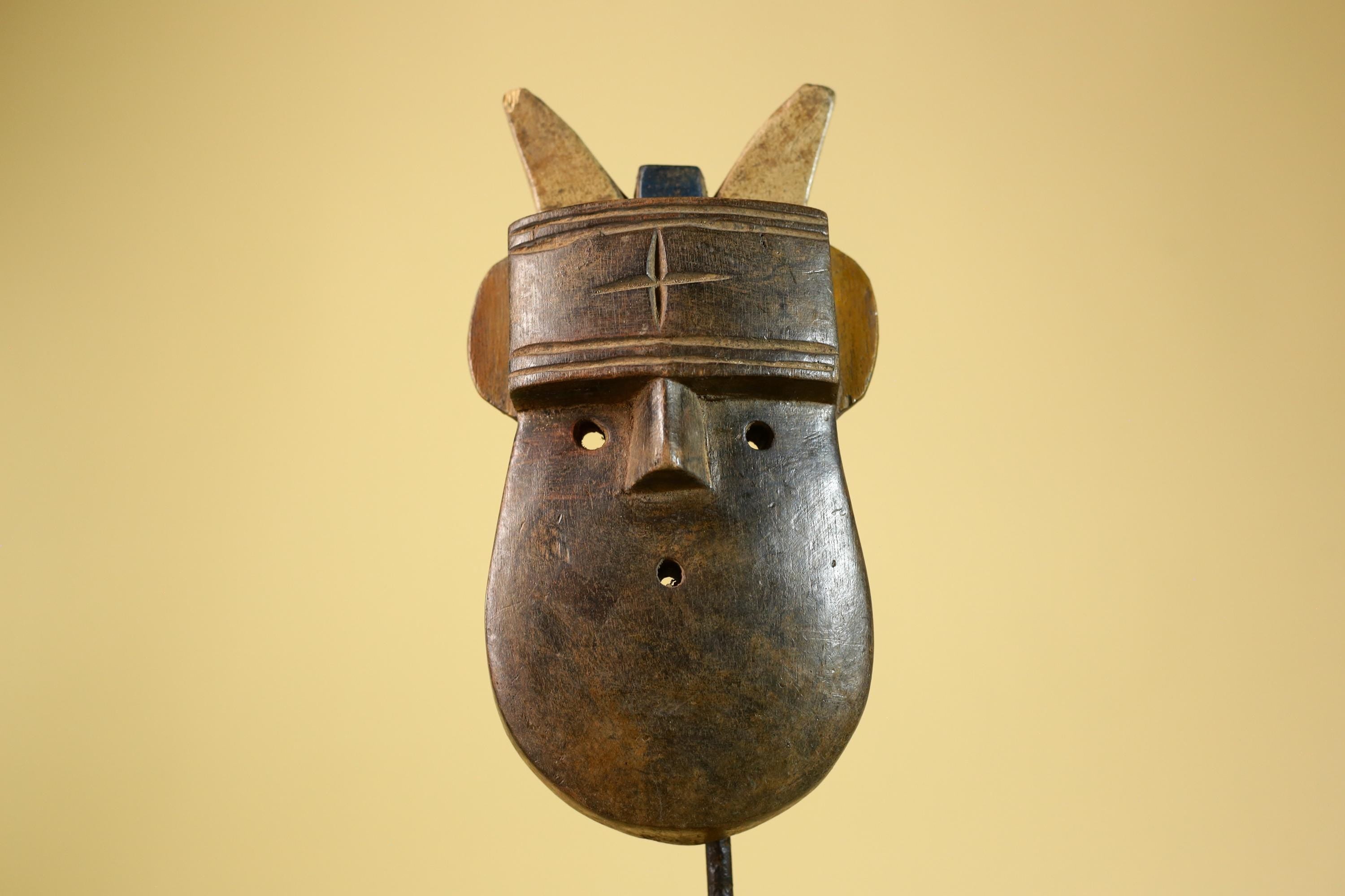 Authentic Dan Horn Mask, African Tribal Ceremony Wall Sculpture-G6244