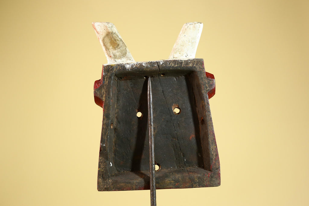 Bwa Style Horned Mask; Red Plank African Tribal Art, Handmade Wood-G6245
