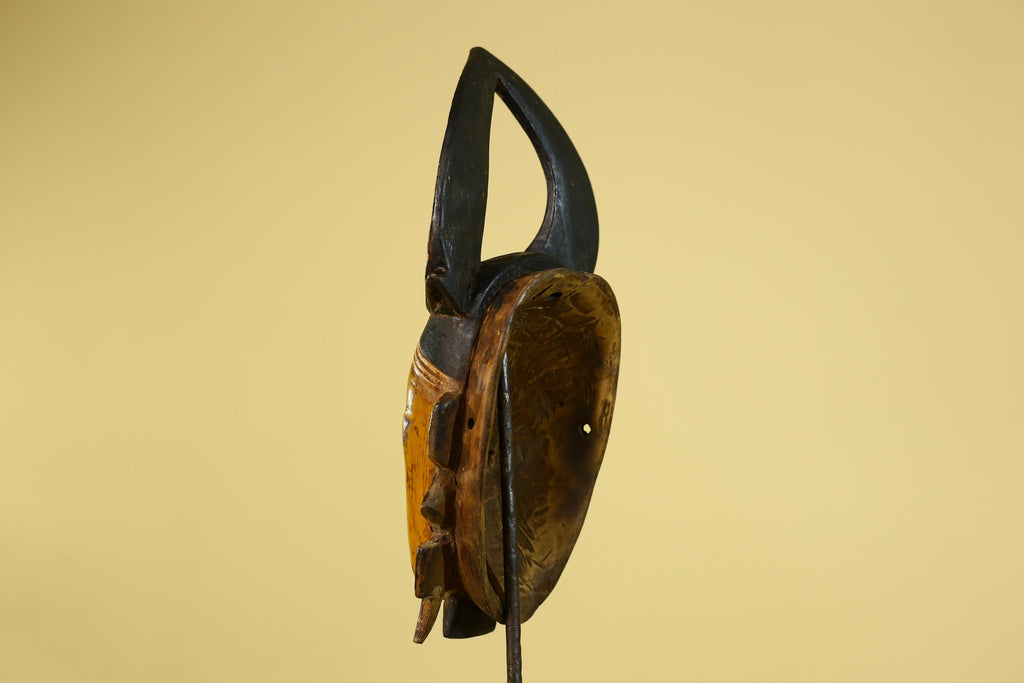 African Wooden Mask with Open Crest – Baule Style Tribal Wall Art-G6160
