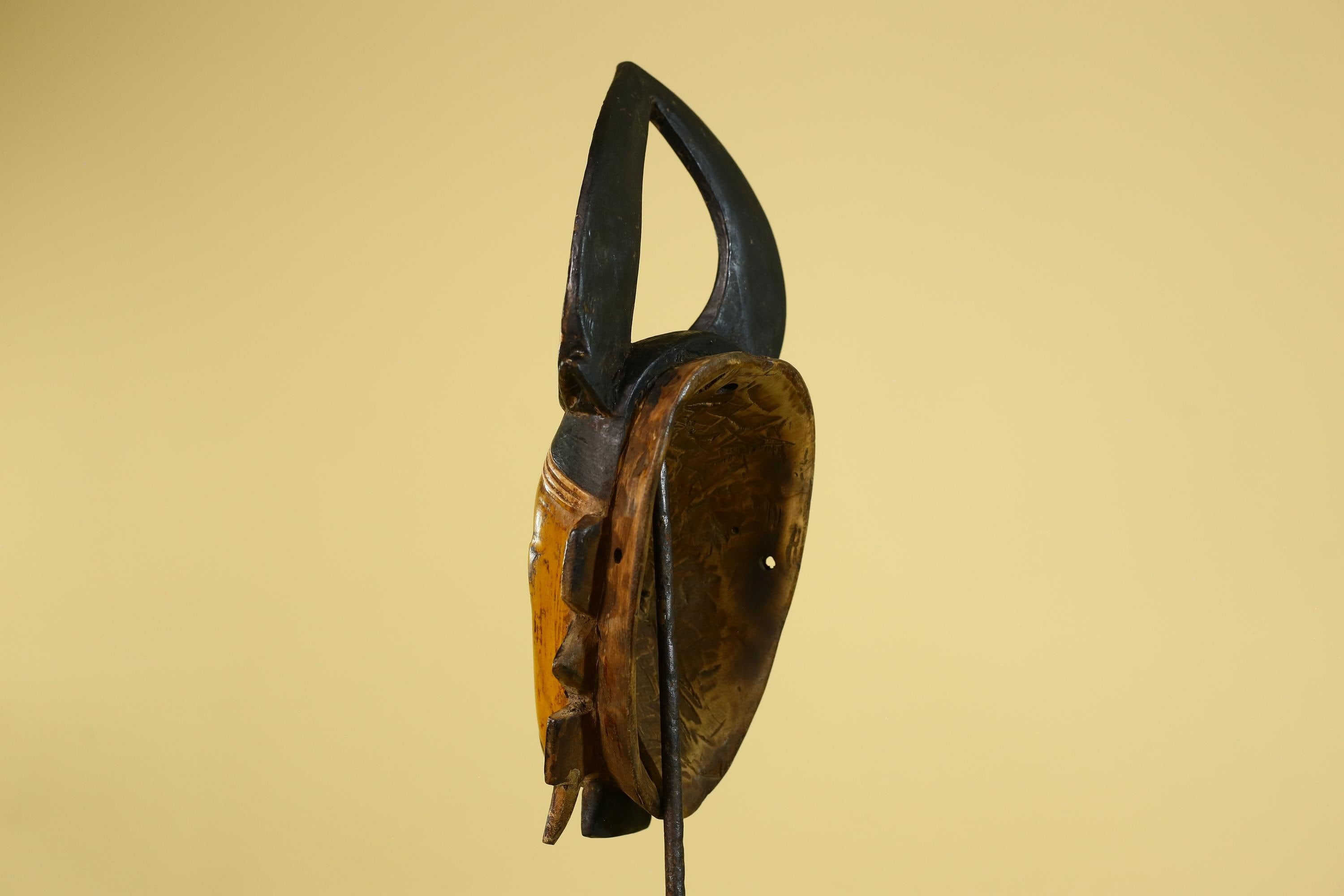 African Wooden Mask with Open Crest – Baule Style Tribal Wall Art-G6160