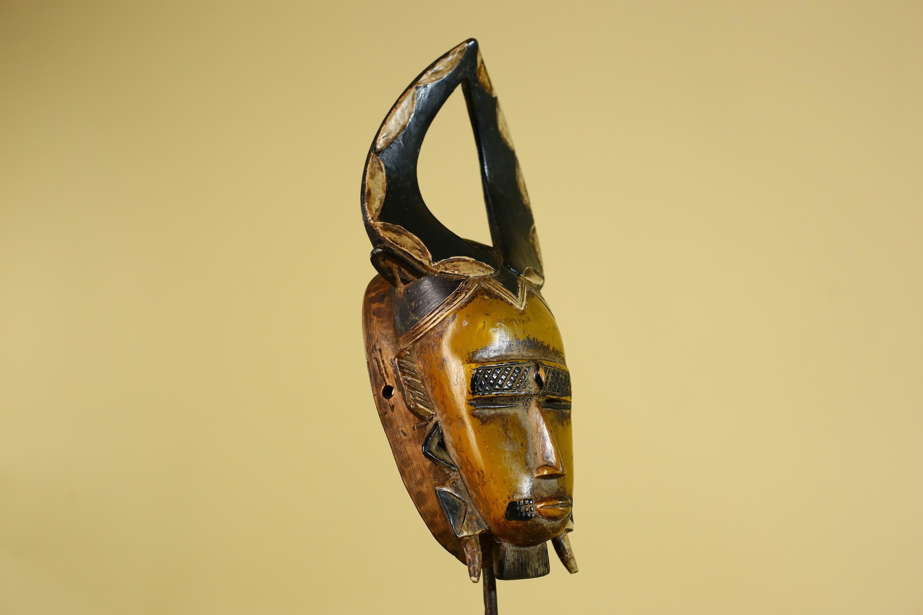 African Wooden Mask with Open Crest – Baule Style Tribal Wall Art-G6160