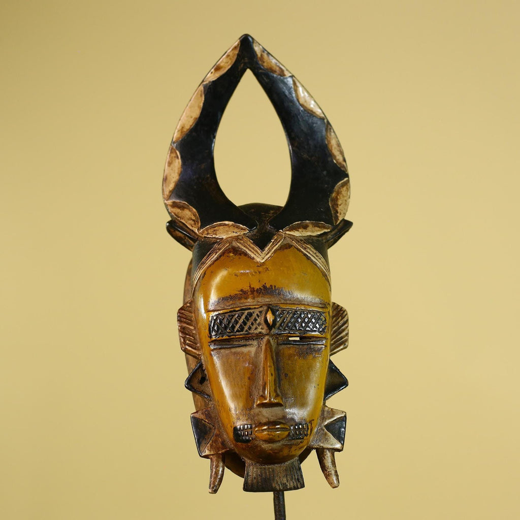 African Wooden Mask with Open Crest – Baule Style Tribal Wall Art-G6160