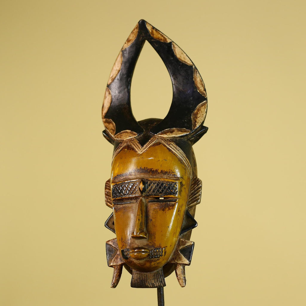 African Wooden Mask with Open Crest – Baule Style Tribal Wall Art-G6160