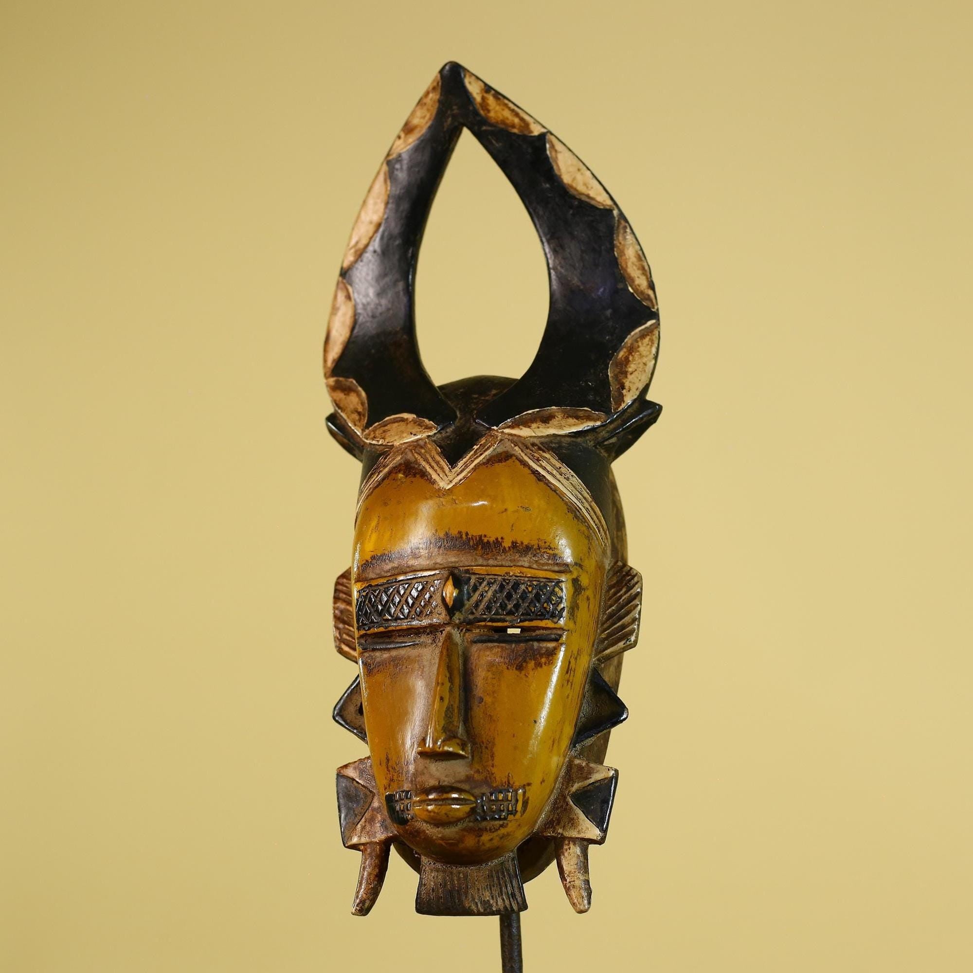 African Wooden Mask with Open Crest – Baule Style Tribal Wall Art-G6160