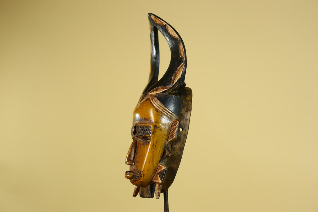 African Wooden Mask with Open Crest – Baule Style Tribal Wall Art-G6160