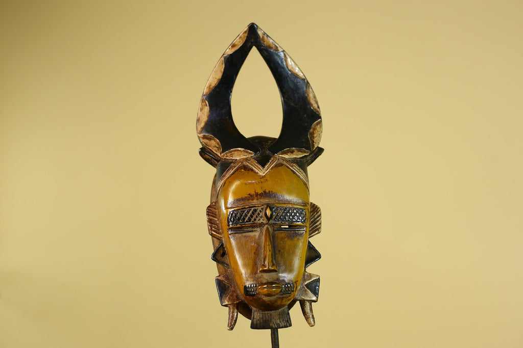 African Wooden Mask with Open Crest – Baule Style Tribal Wall Art-G6160