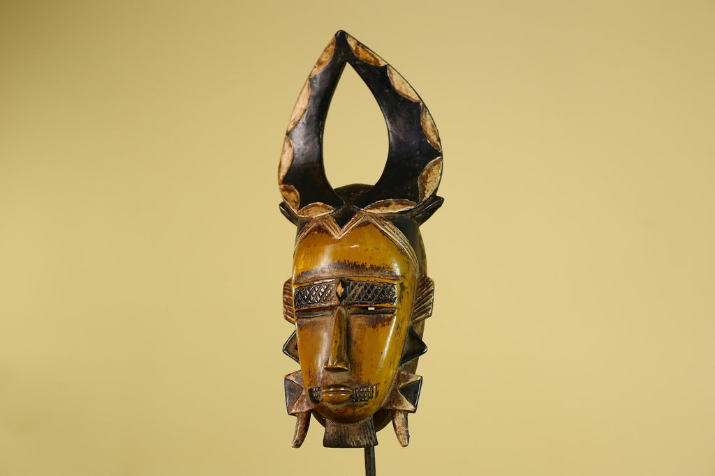 African Wooden Mask with Open Crest – Baule Style Tribal Wall Art-G6160