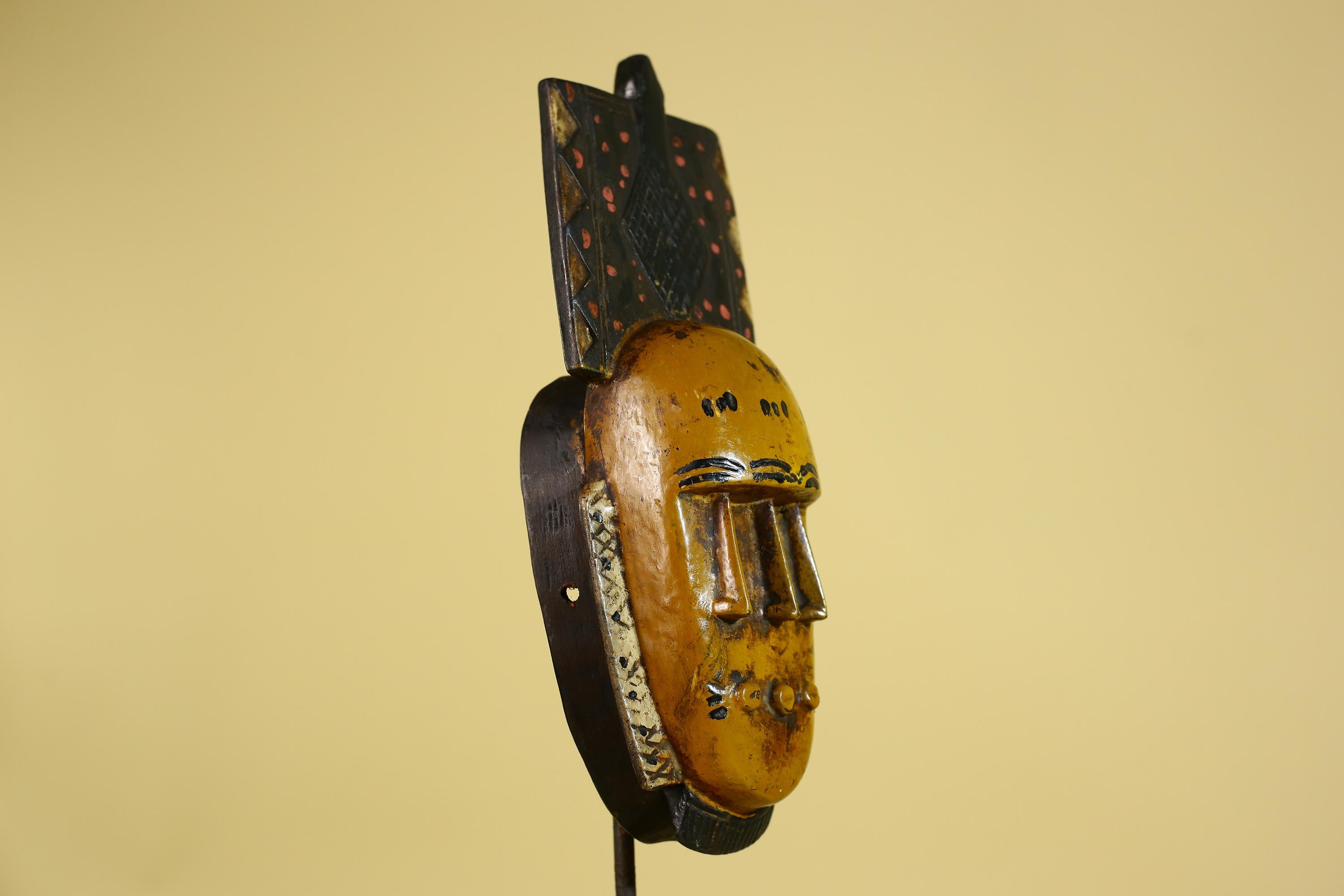 African Wooden Mask with Tall Crest – Baule Tribal Wall Art-G6161