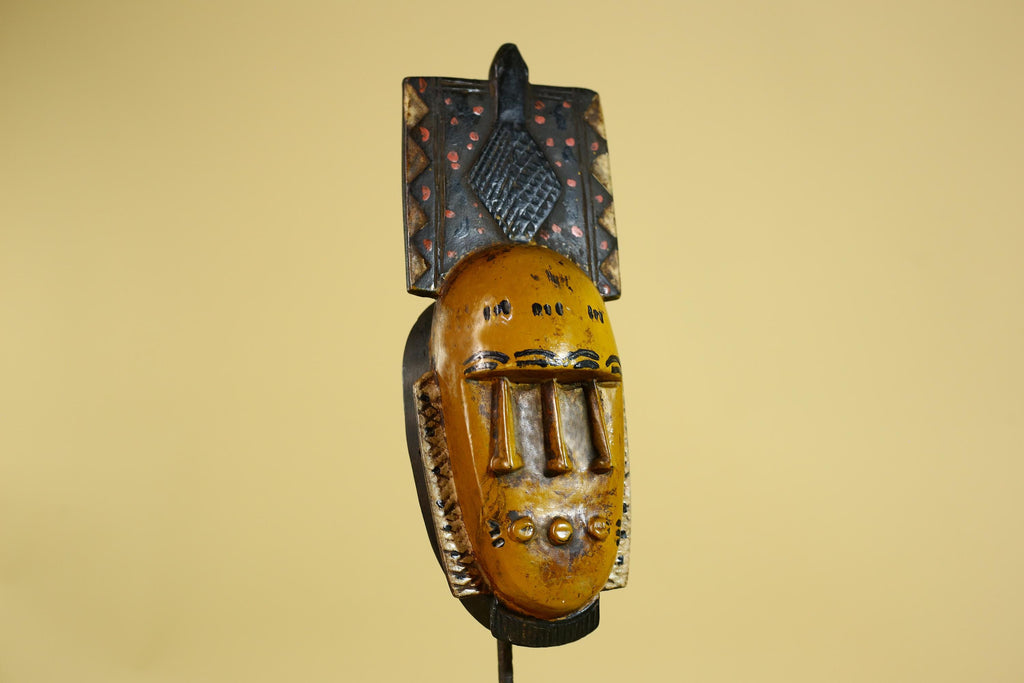 African Wooden Mask with Tall Crest – Baule Tribal Wall Art-G6161