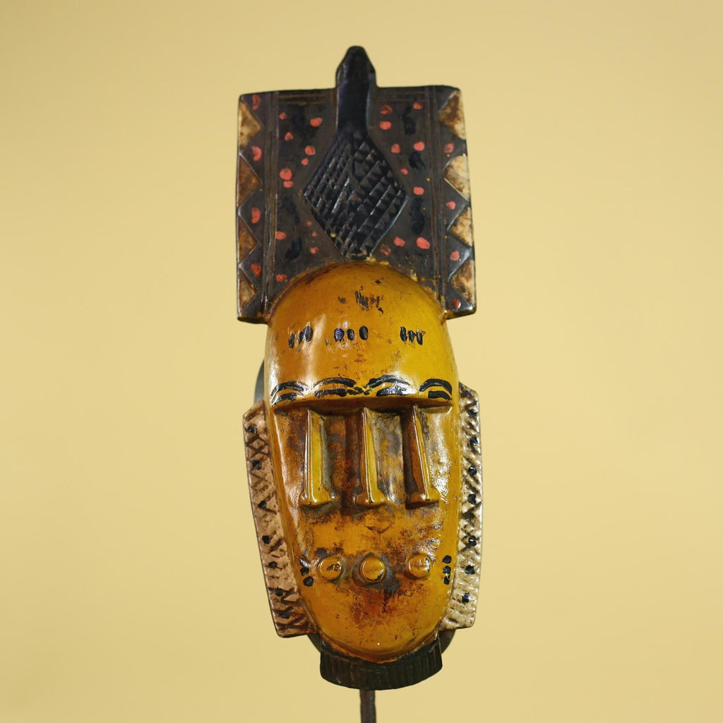 African Wooden Mask with Tall Crest – Baule Tribal Wall Art-G6161