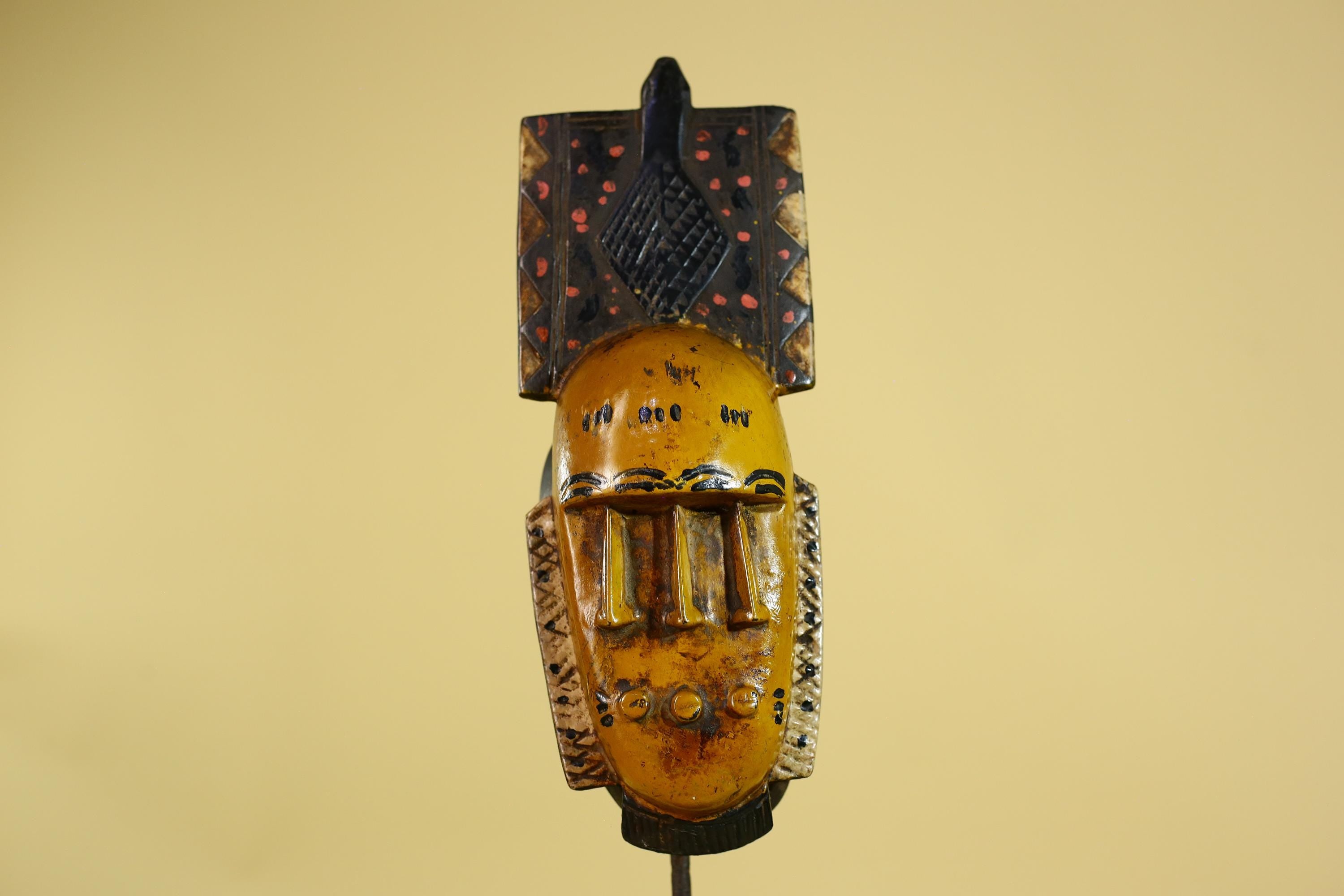 African Wooden Mask with Tall Crest – Baule Tribal Wall Art-G6161