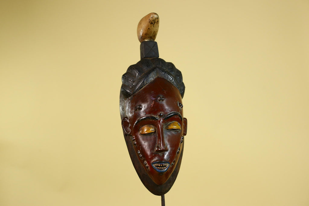 African Wooden Mask with Scarification – Baule Tribal Wall Art-G6162