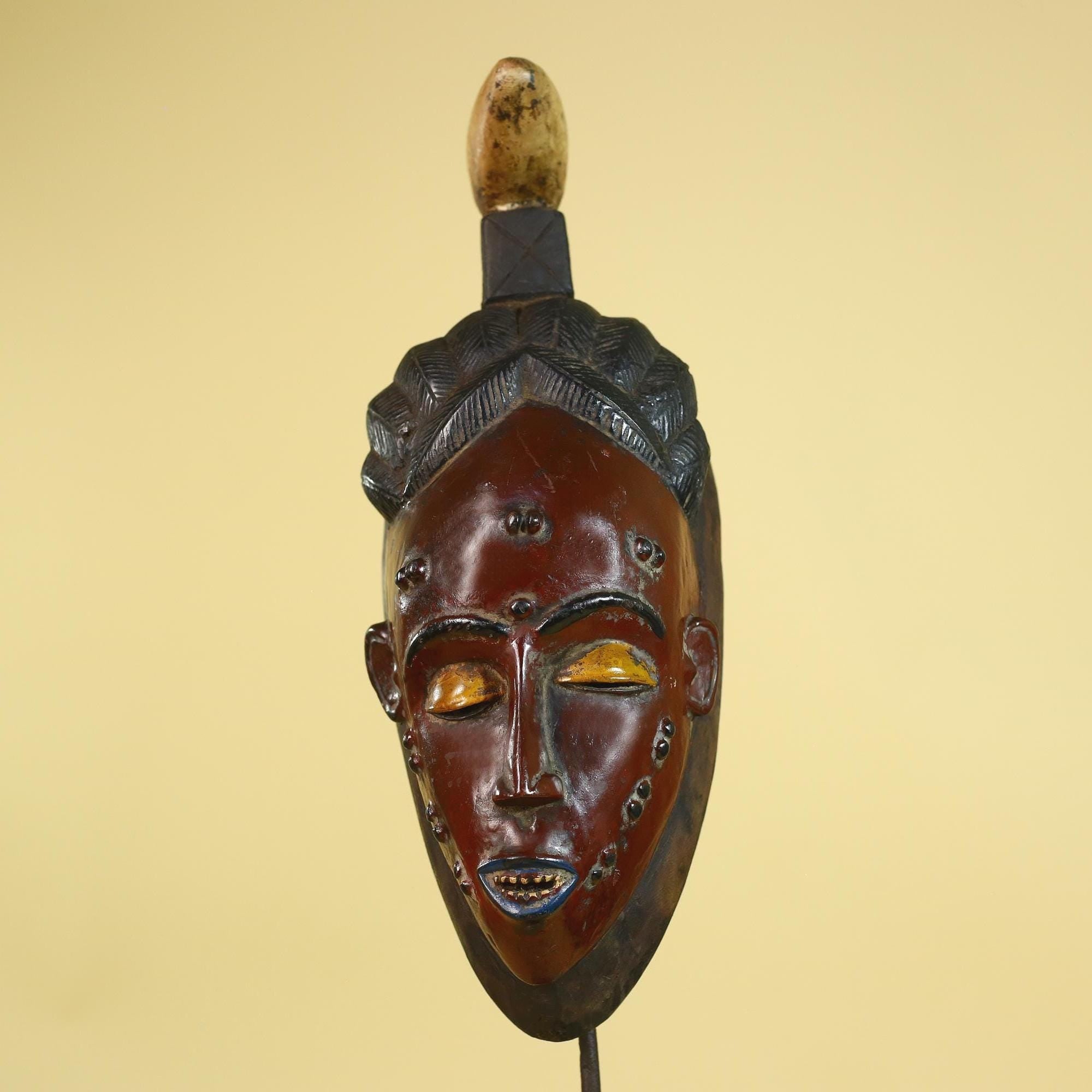 African Wooden Mask with Scarification – Baule Tribal Wall Art-G6162