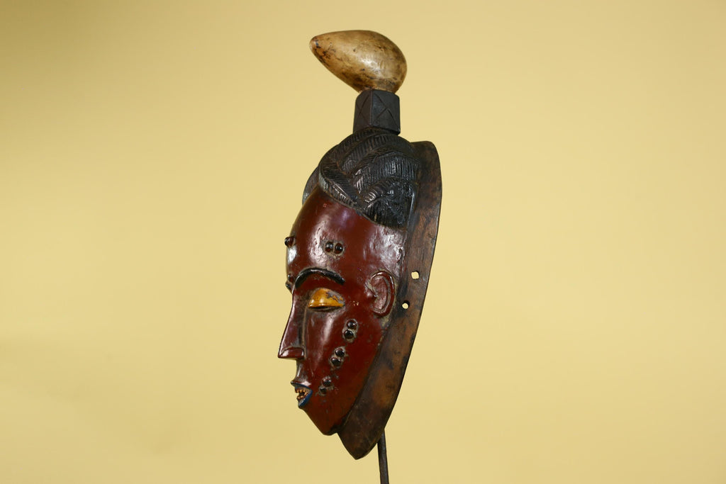 African Wooden Mask with Scarification – Baule Tribal Wall Art-G6162