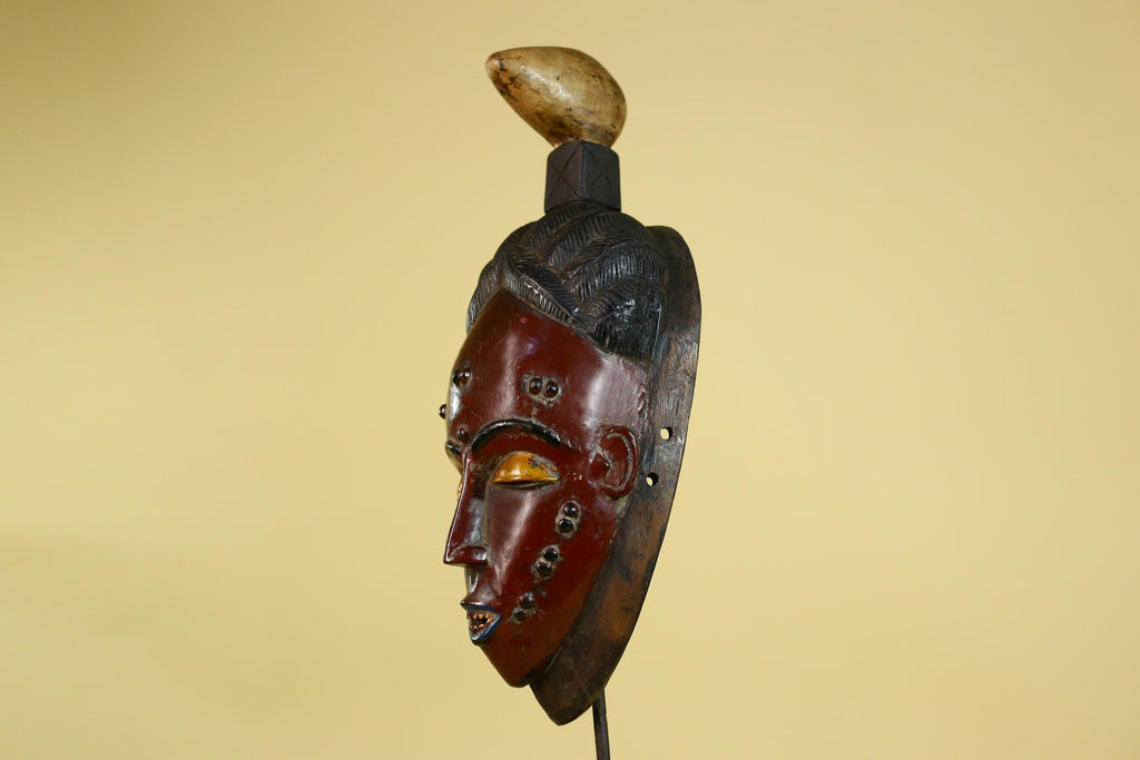 African Wooden Mask with Scarification – Baule Tribal Wall Art-G6162