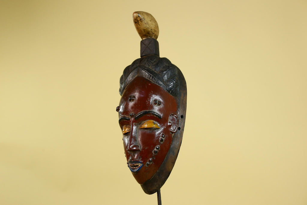 African Wooden Mask with Scarification – Baule Tribal Wall Art-G6162