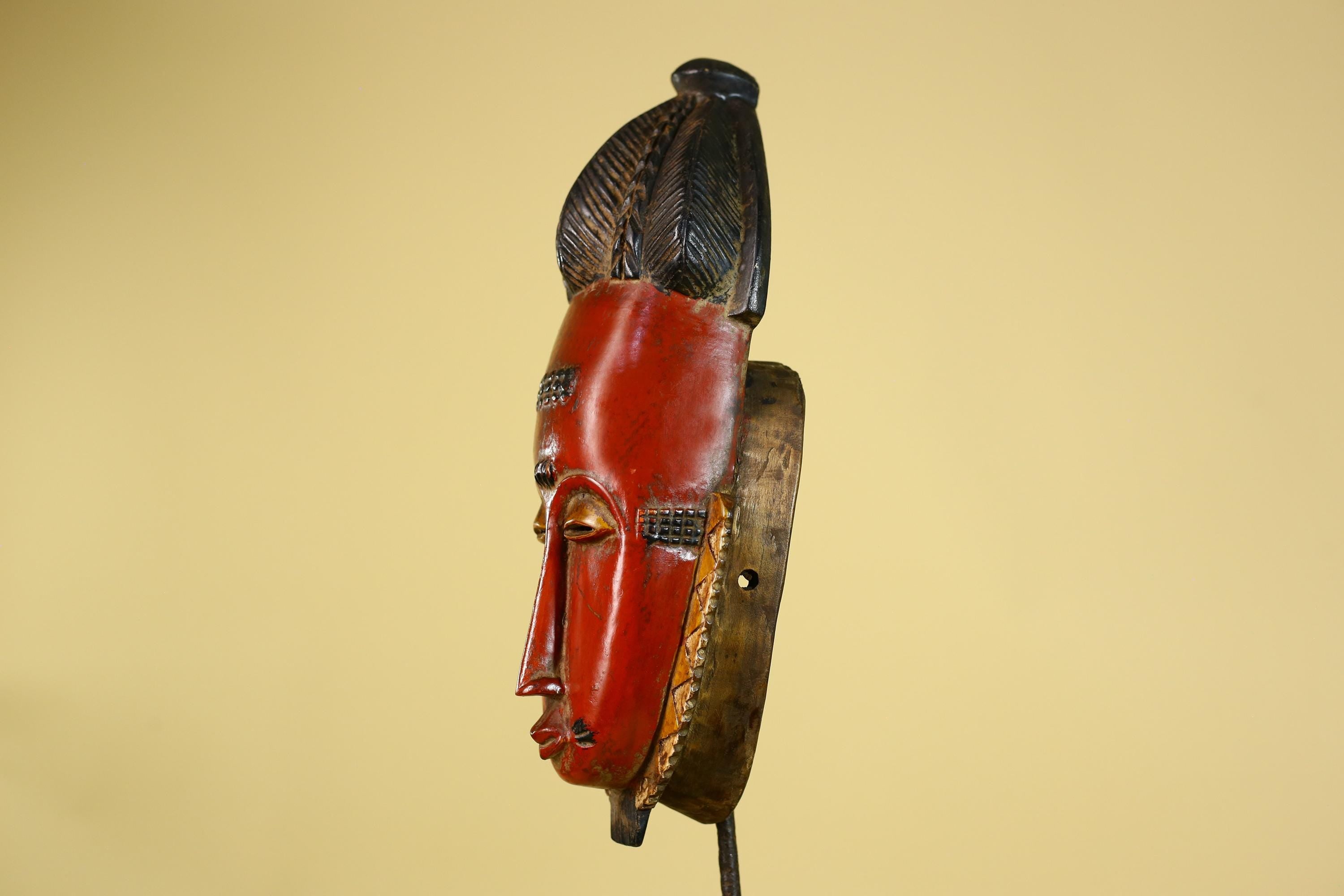 Baule African Mask – Hand Carved Wooden Tribal Art, Vintage African Wall Decor-G6165