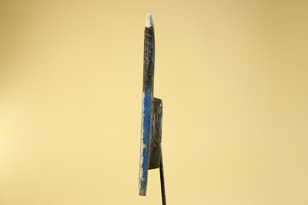 African Bwa Mask Blue Painted Wood Tribal Handmade Vintage African Art-G6248