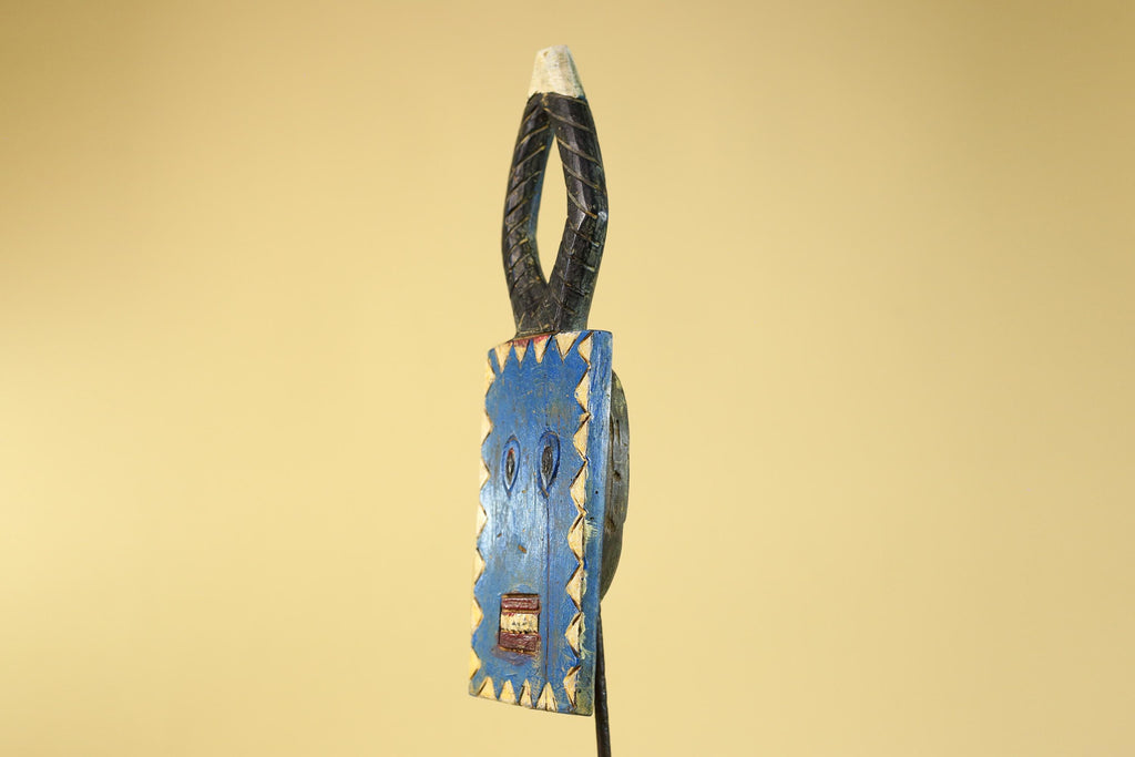 African Bwa Mask Blue Painted Wood Tribal Handmade Vintage African Art-G6248