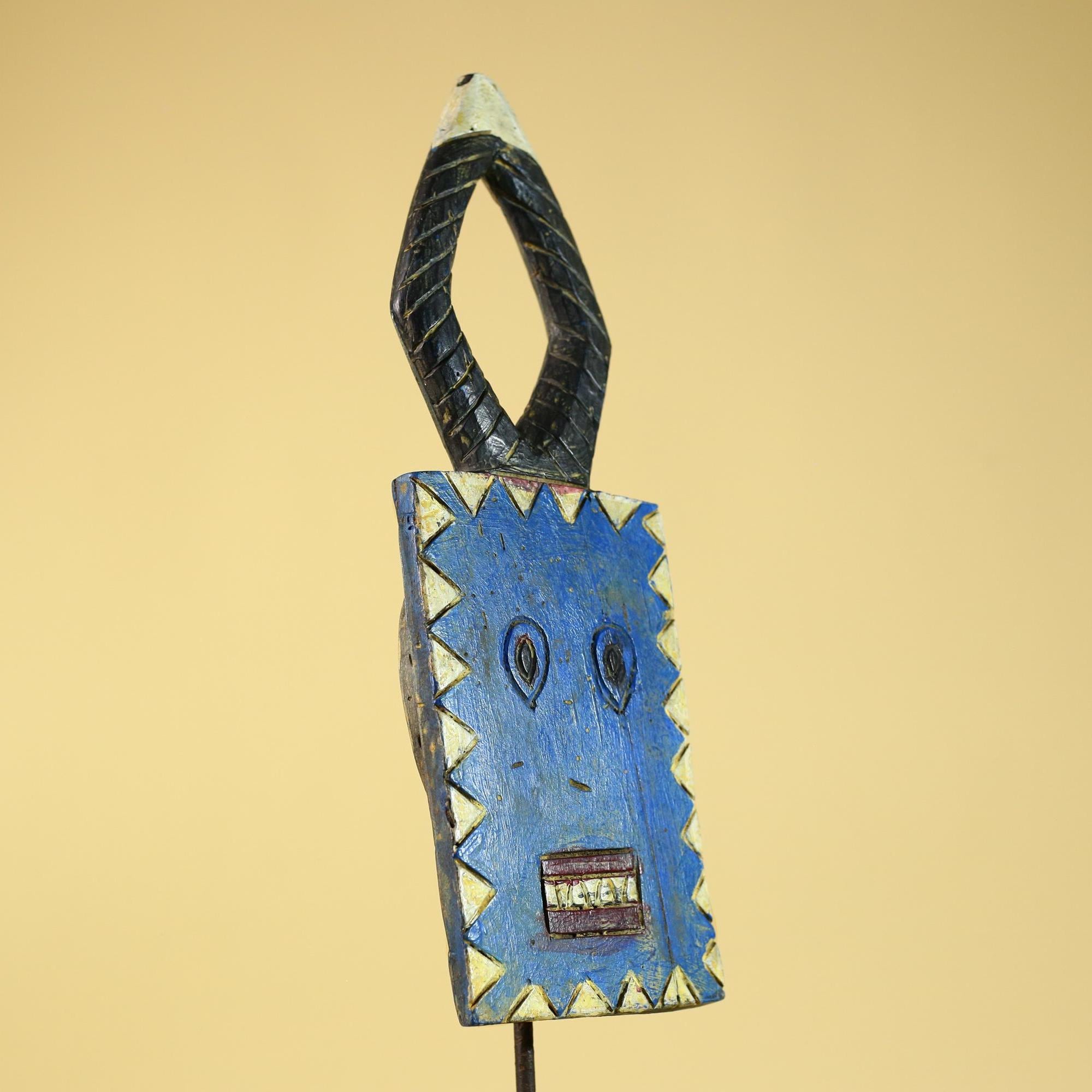 African Bwa Mask Blue Painted Wood Tribal Handmade Vintage African Art-G6248