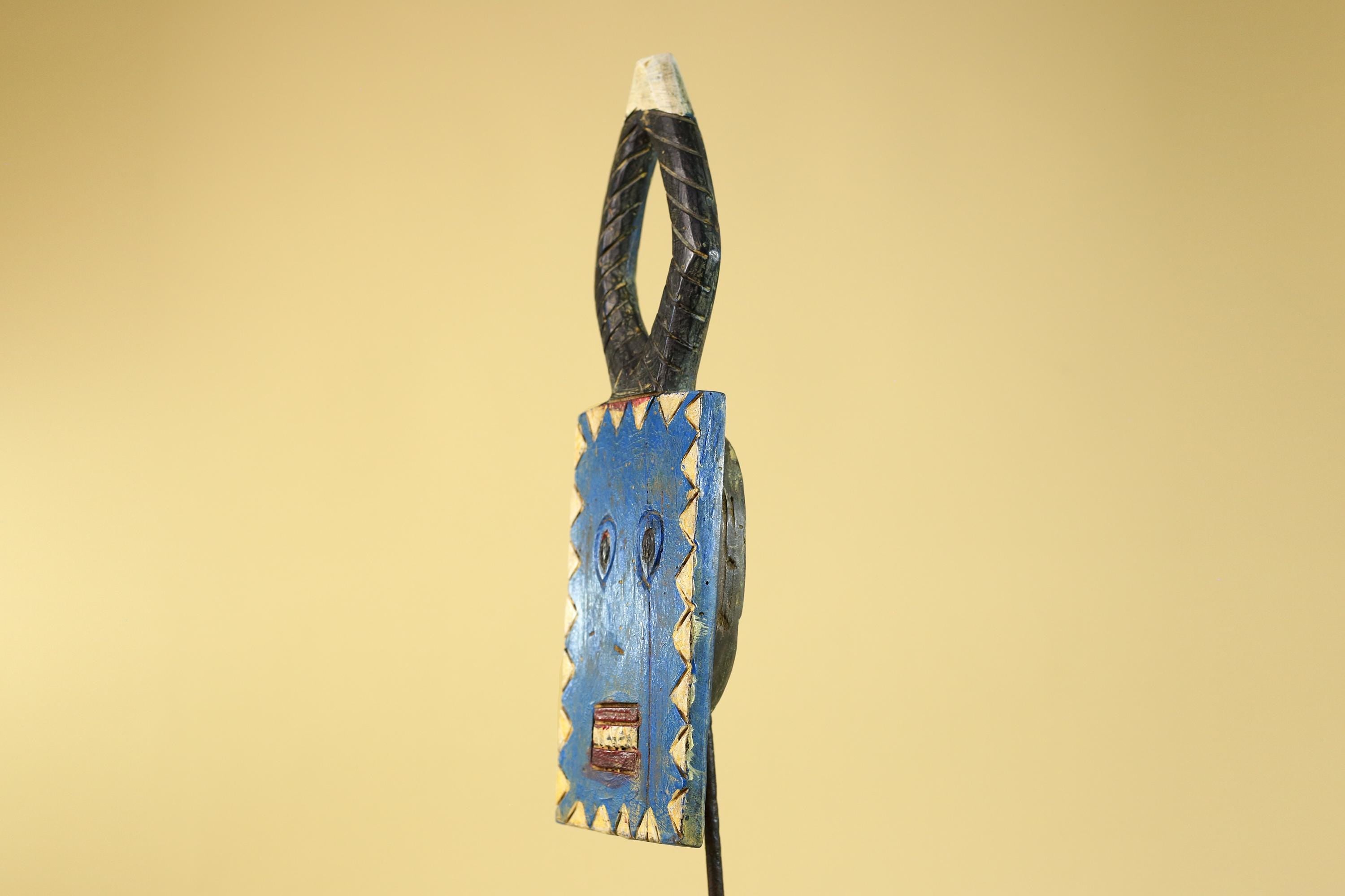 African Bwa Mask Blue Painted Wood Tribal Handmade Vintage African Art-G6248