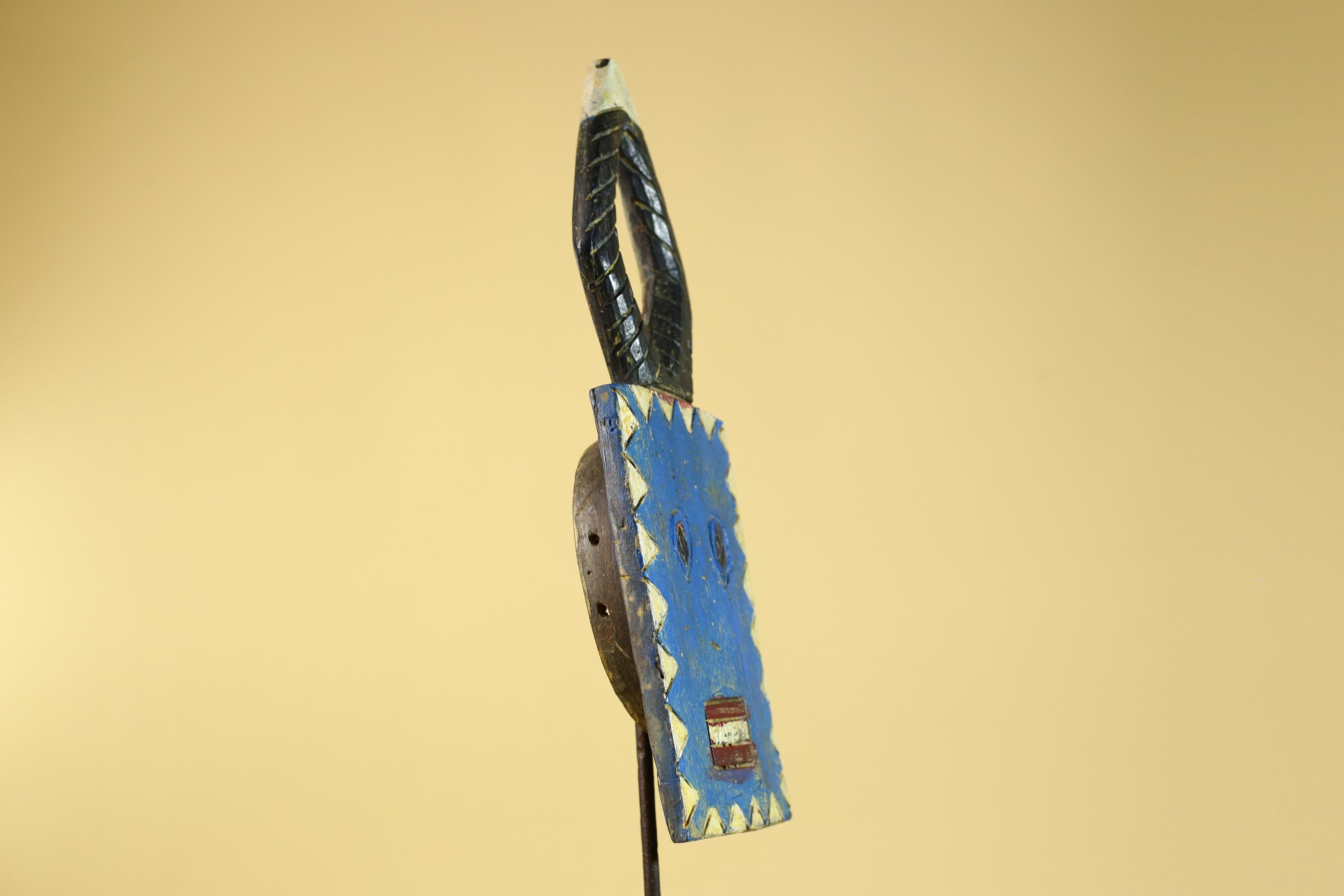 African Bwa Mask Blue Painted Wood Tribal Handmade Vintage African Art-G6248