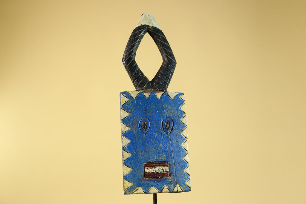 African Bwa Mask Blue Painted Wood Tribal Handmade Vintage African Art-G6248