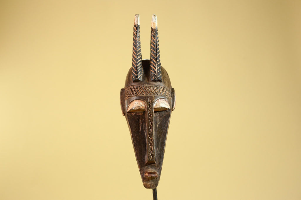 African Mask Bambara Hand Carved Wood Tribal Antelope African Art-G6251