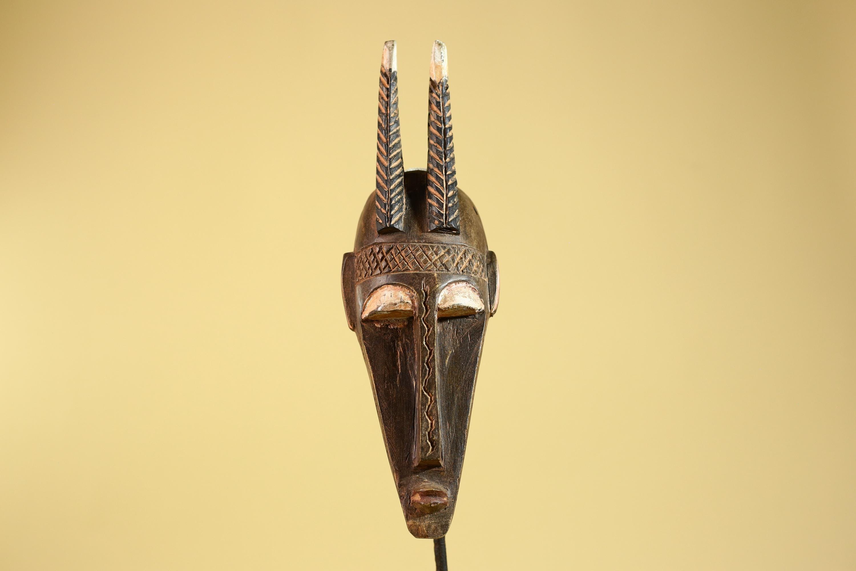 African Mask Bambara Hand Carved Wood Tribal Antelope African Art-G6251