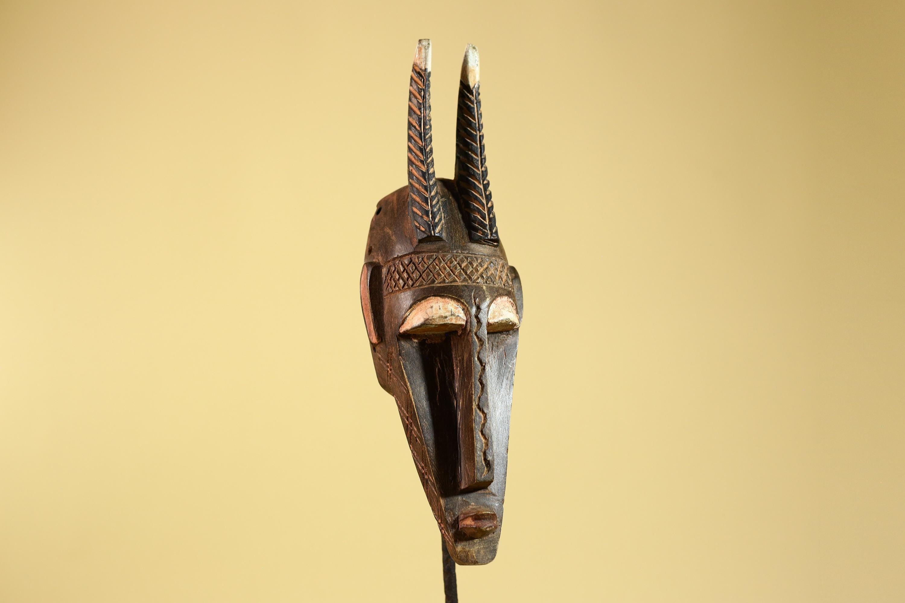 African Mask Bambara Hand Carved Wood Tribal Antelope African Art-G6251