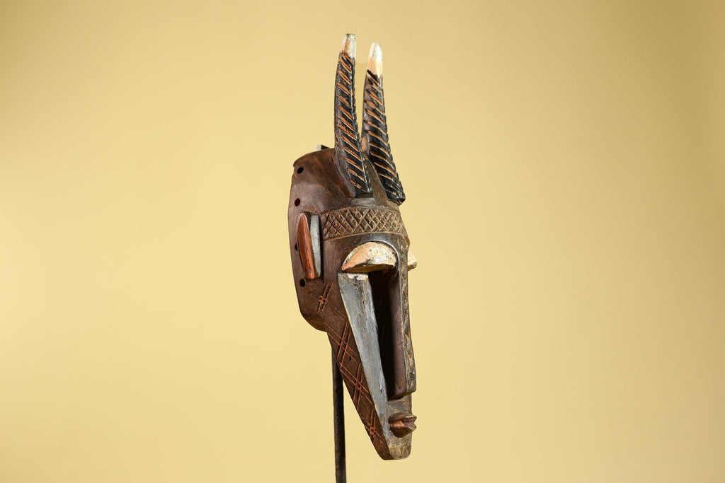 African Mask Bambara Hand Carved Wood Tribal Antelope African Art-G6251