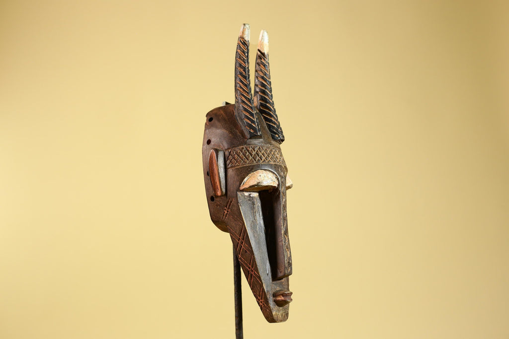 African Mask Bambara Hand Carved Wood Tribal Antelope African Art-G6251