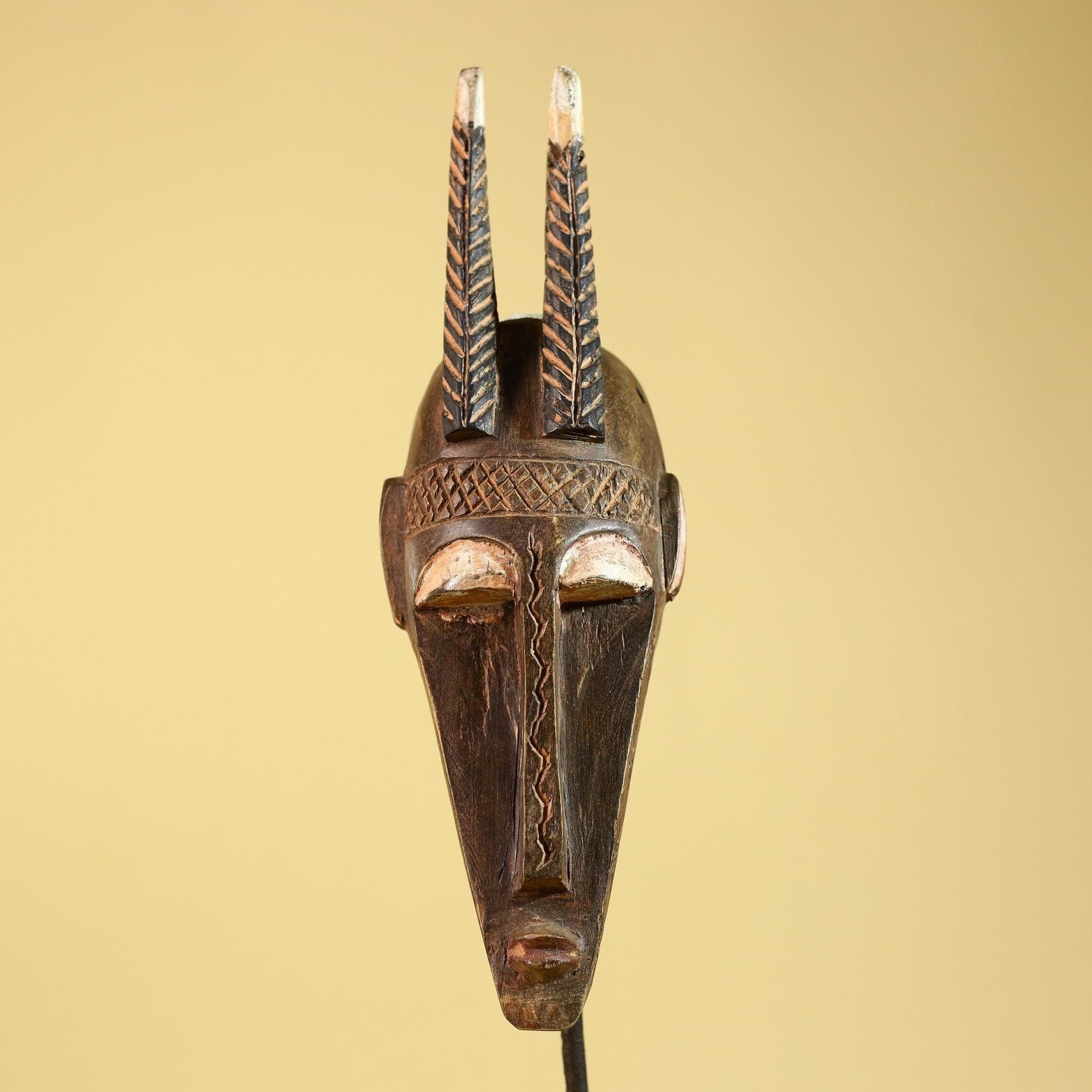 African Mask Bambara Hand Carved Wood Tribal Antelope African Art-G6251