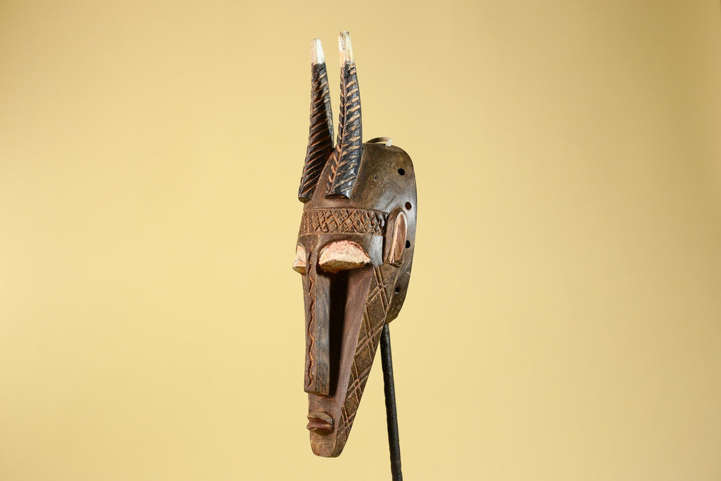 African Mask Bambara Hand Carved Wood Tribal Antelope African Art-G6251