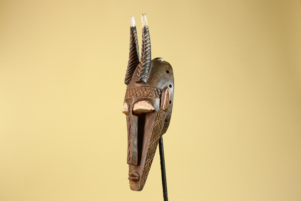 African Mask Bambara Hand Carved Wood Tribal Antelope African Art-G6251