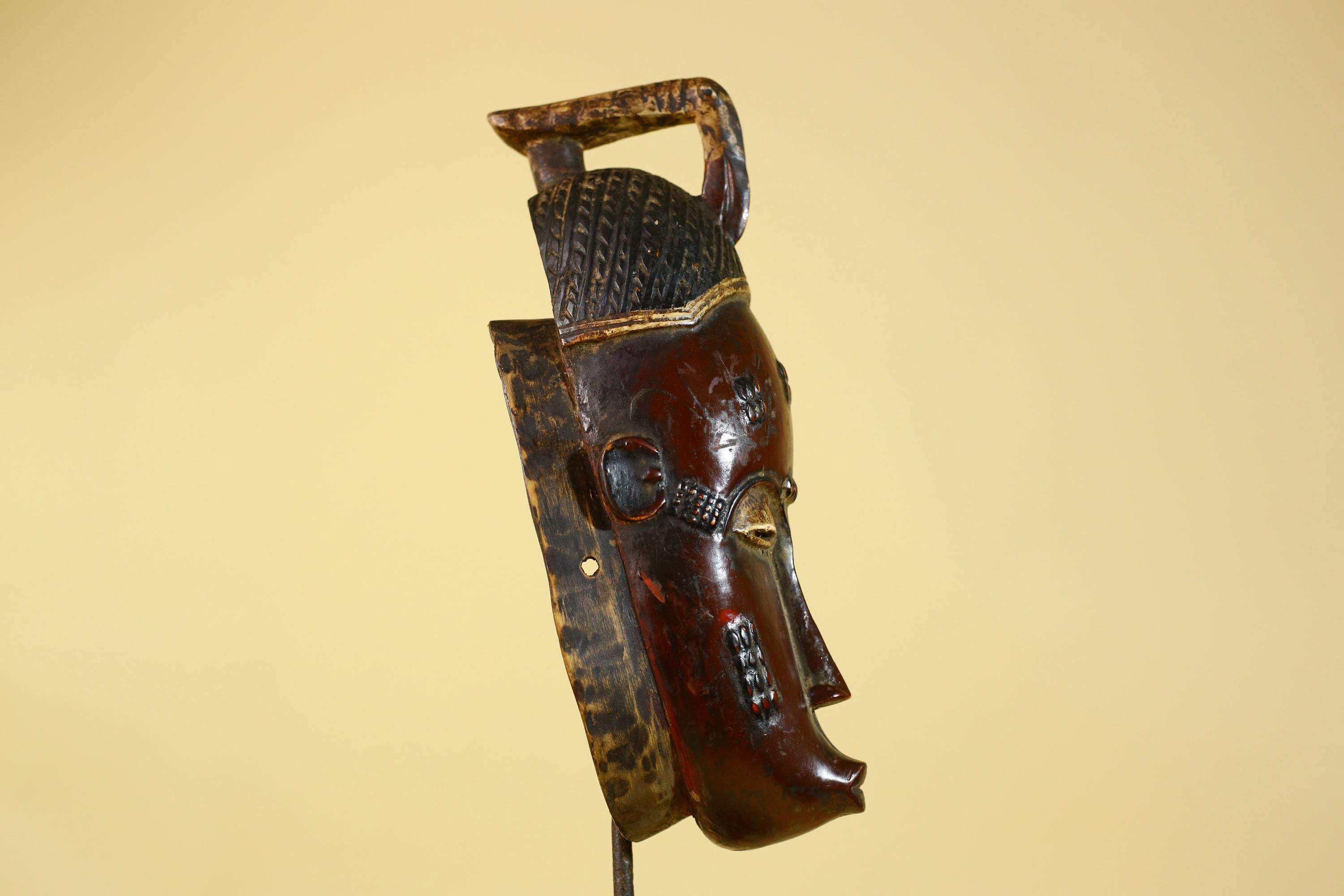 Baule African Mask – Hand Carved Wooden Tribal Art, Vintage African Wall Art-G6167