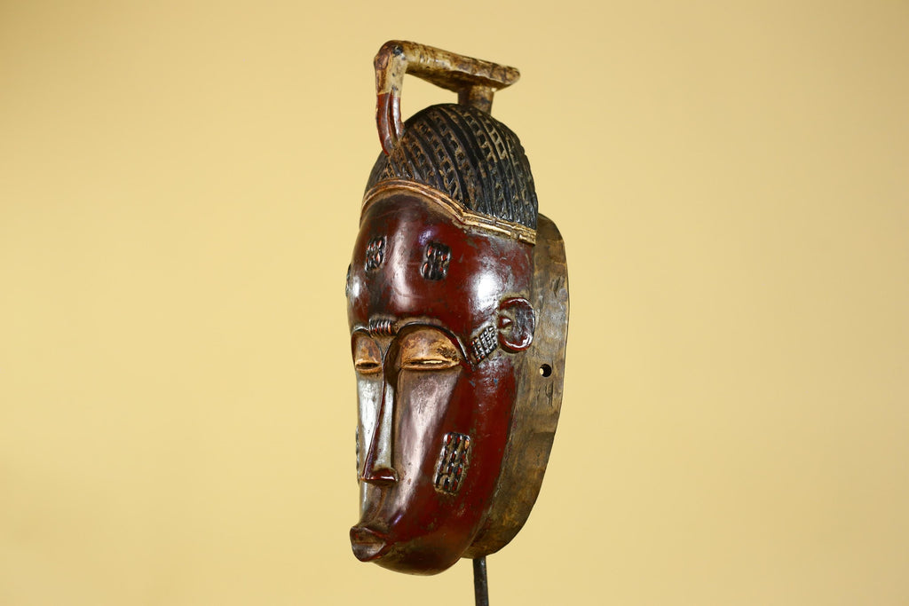 Baule African Mask – Hand Carved Wooden Tribal Art, Vintage African Wall Art-G6167