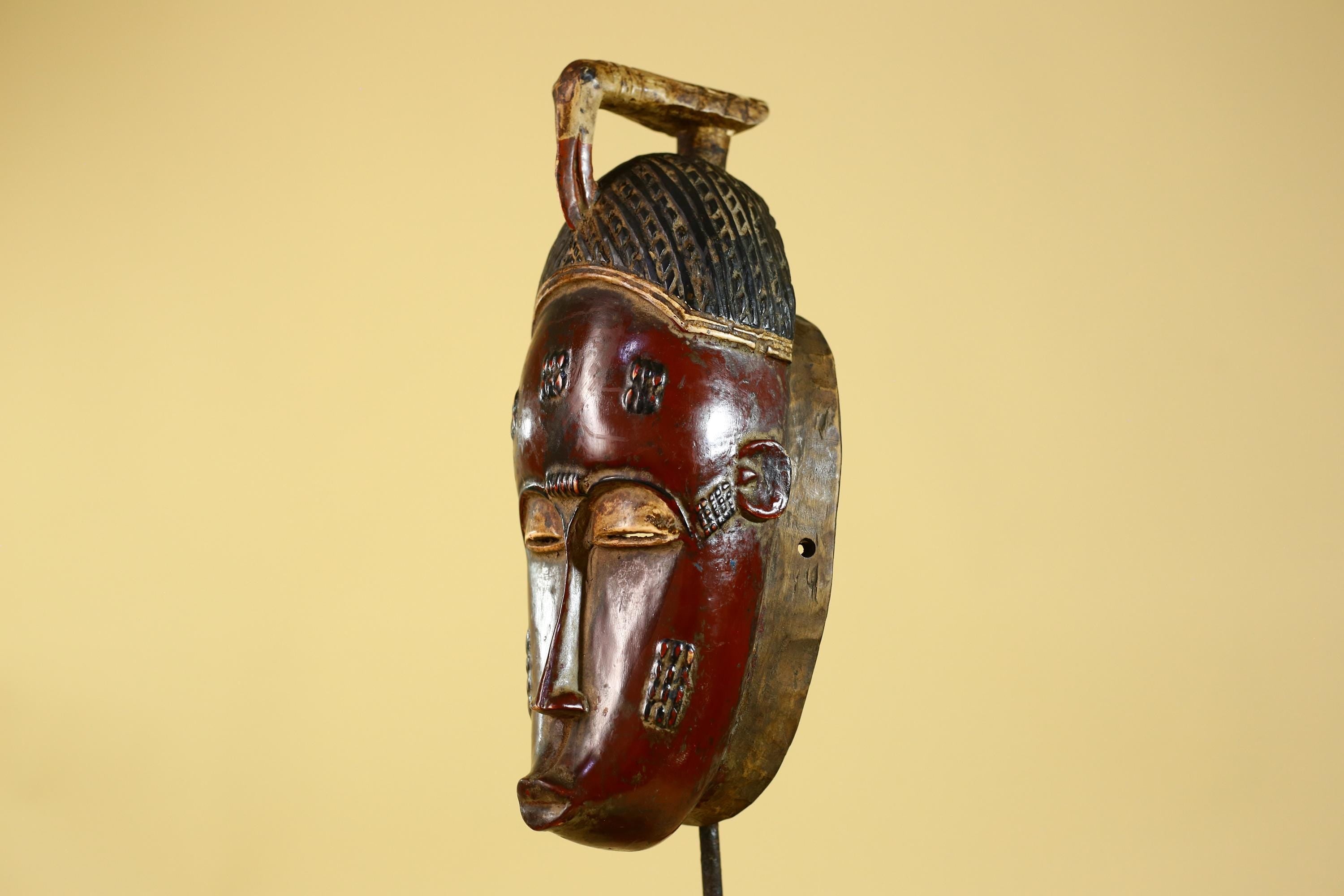 Baule African Mask – Hand Carved Wooden Tribal Art, Vintage African Wall Art-G6167
