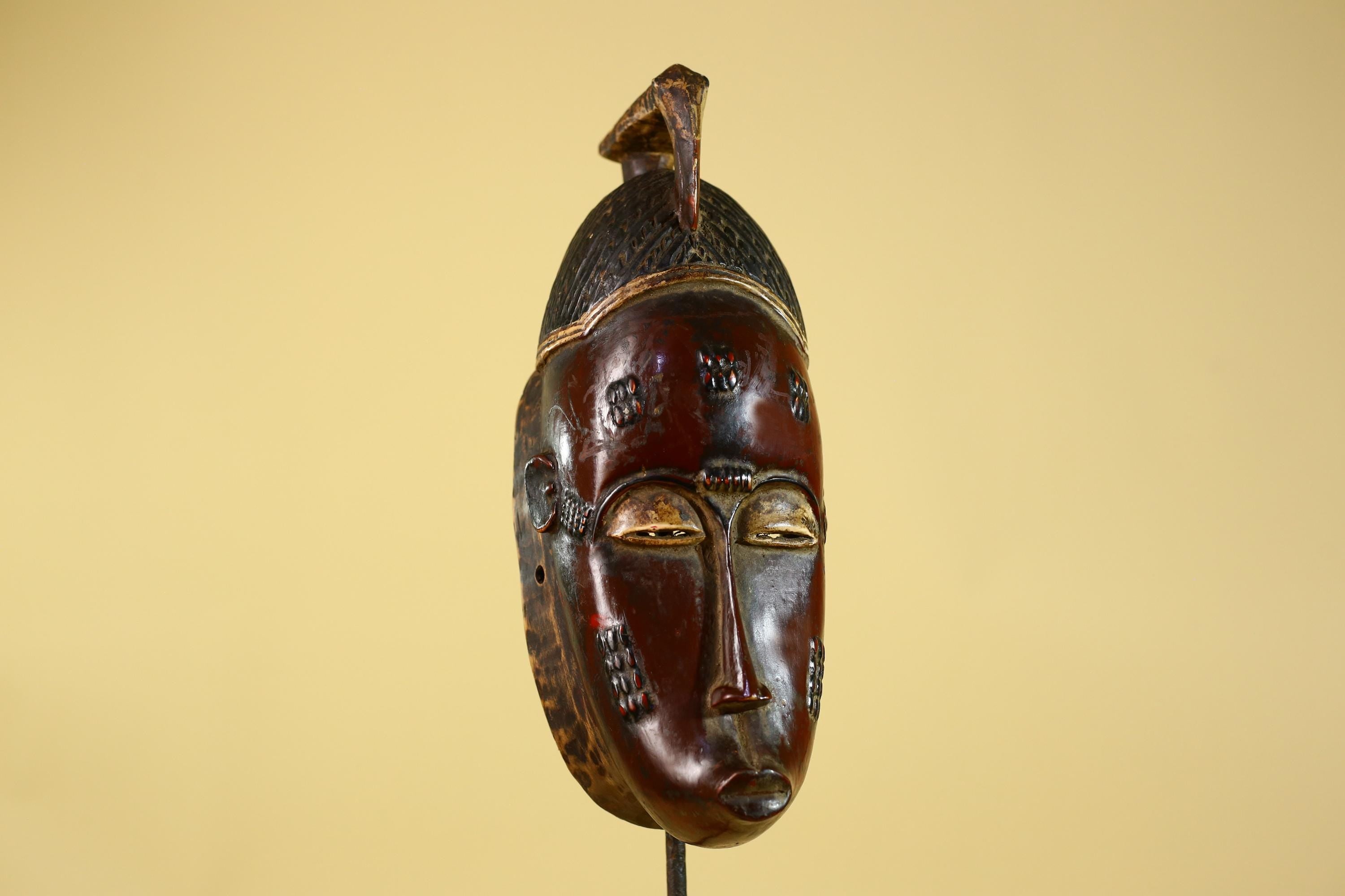 Baule African Mask – Hand Carved Wooden Tribal Art, Vintage African Wall Art-G6167