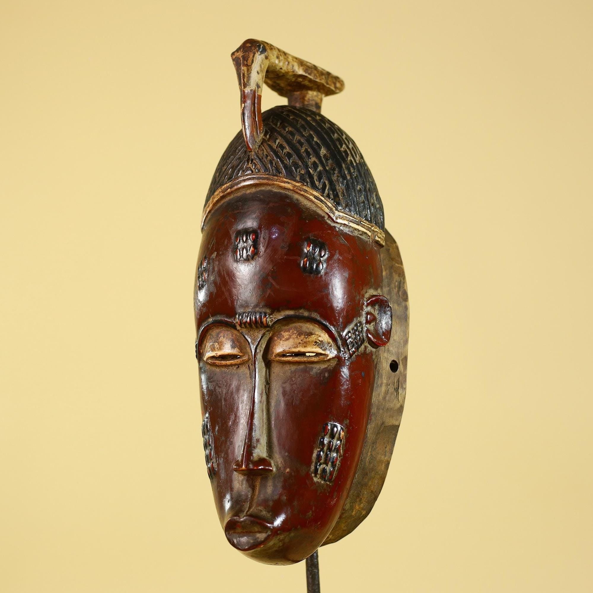 Baule African Mask – Hand Carved Wooden Tribal Art, Vintage African Wall Art-G6167