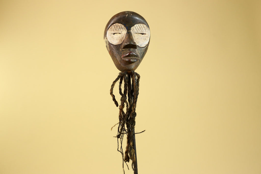 African Handmade Dan Wood Mask Narrow Face With Beard Ritual Vintage Art-G6252