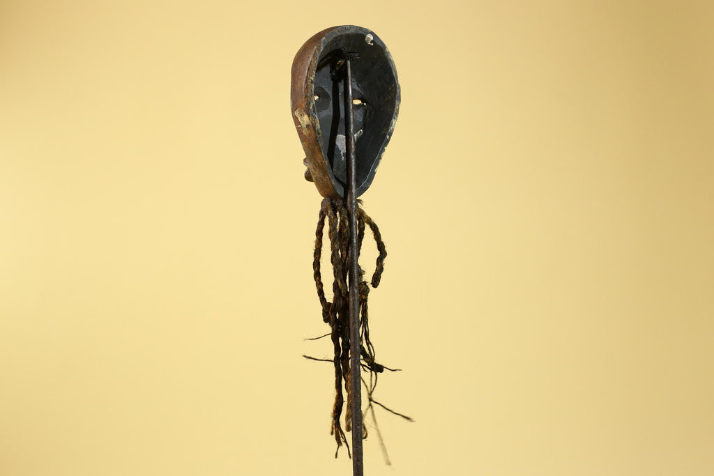 African Handmade Dan Wood Mask Narrow Face With Beard Ritual Vintage Art-G6252