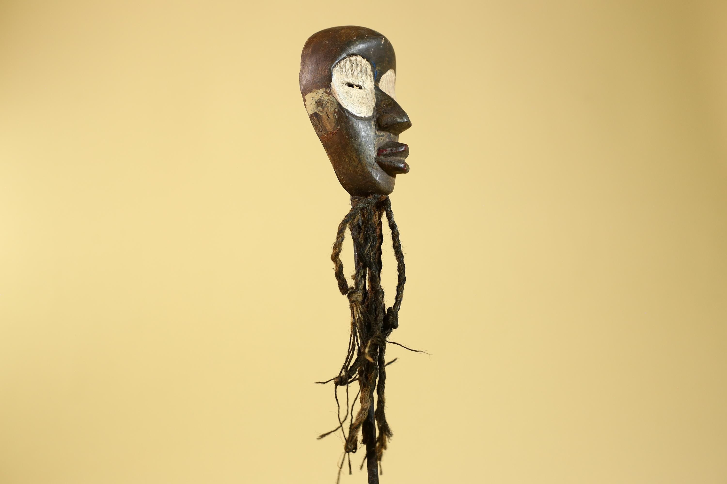 African Handmade Dan Wood Mask Narrow Face With Beard Ritual Vintage Art-G6252