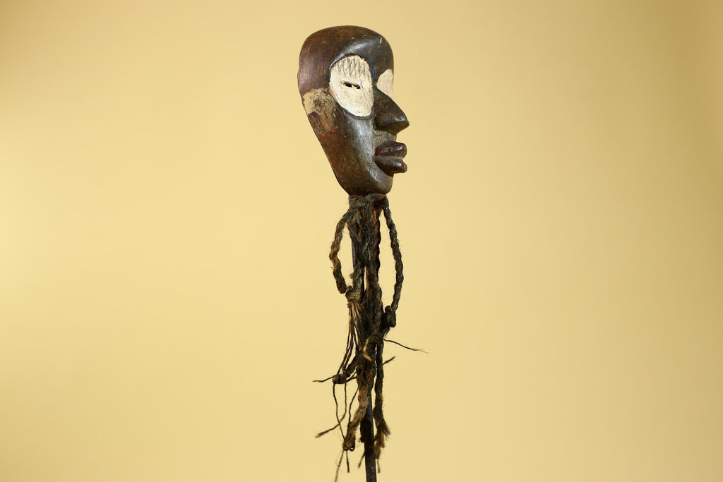 African Handmade Dan Wood Mask Narrow Face With Beard Ritual Vintage Art-G6252