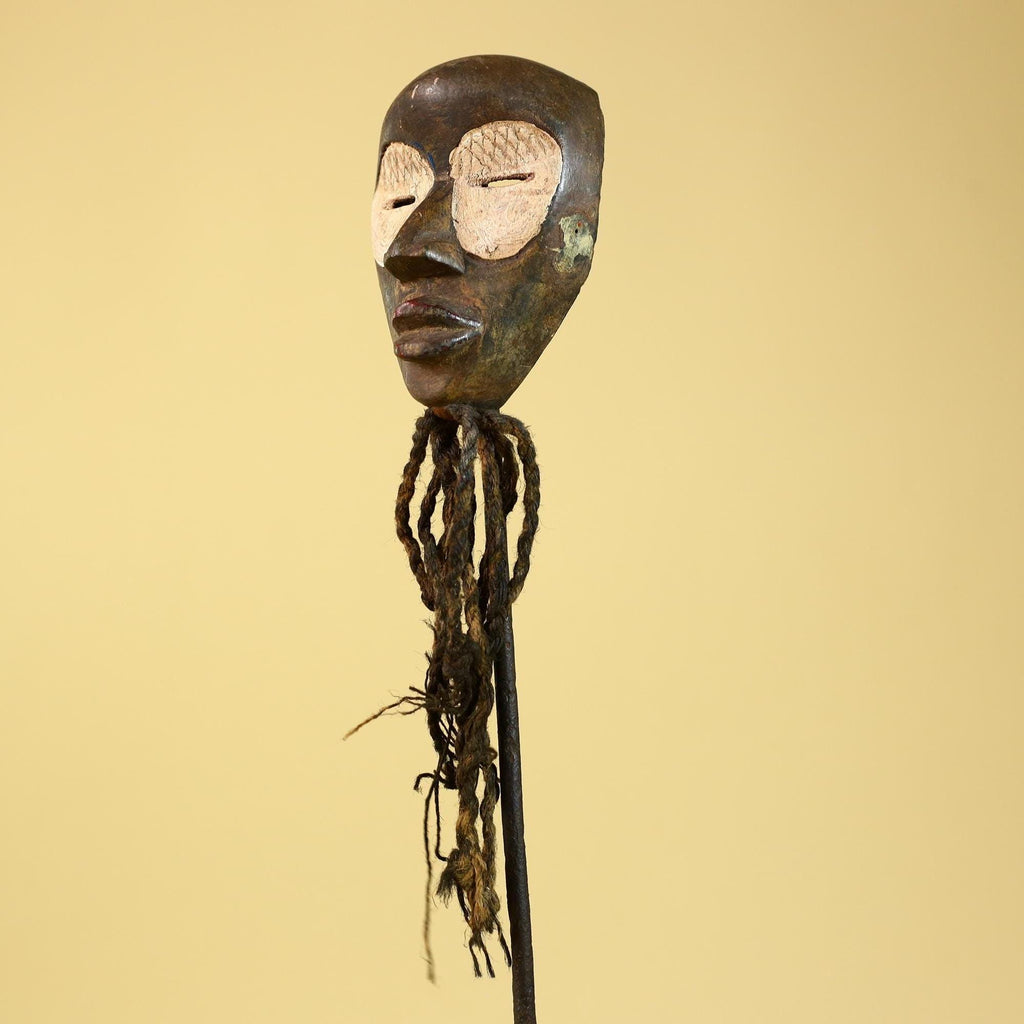 African Handmade Dan Wood Mask Narrow Face With Beard Ritual Vintage Art-G6252
