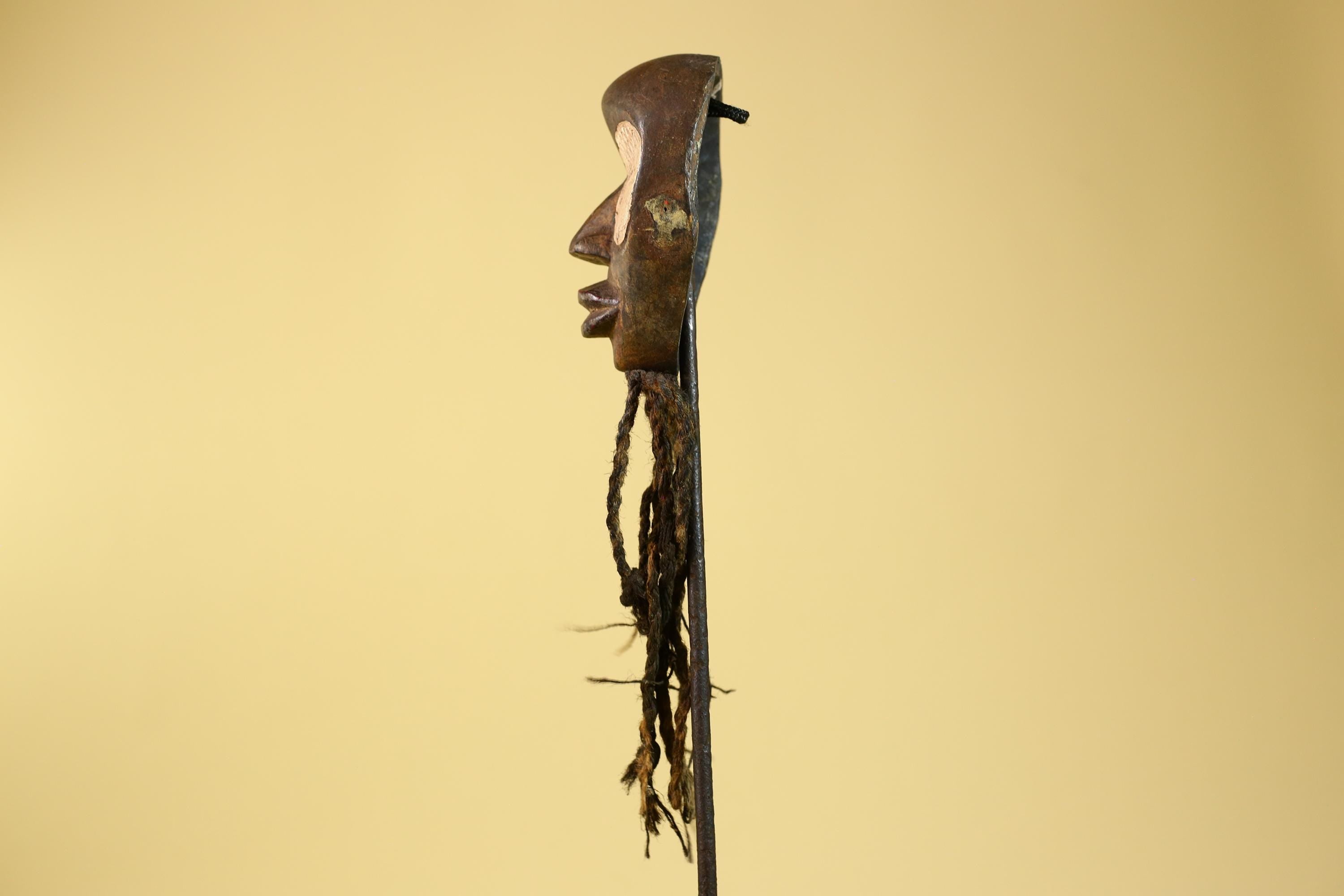 African Handmade Dan Wood Mask Narrow Face With Beard Ritual Vintage Art-G6252