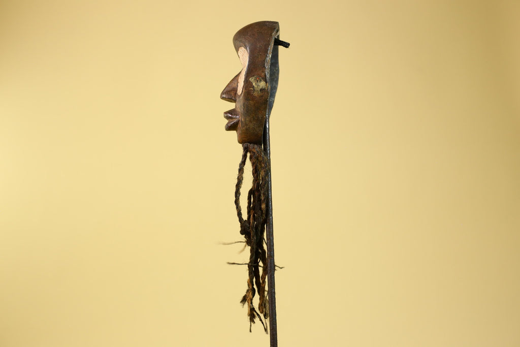 African Handmade Dan Wood Mask Narrow Face With Beard Ritual Vintage Art-G6252