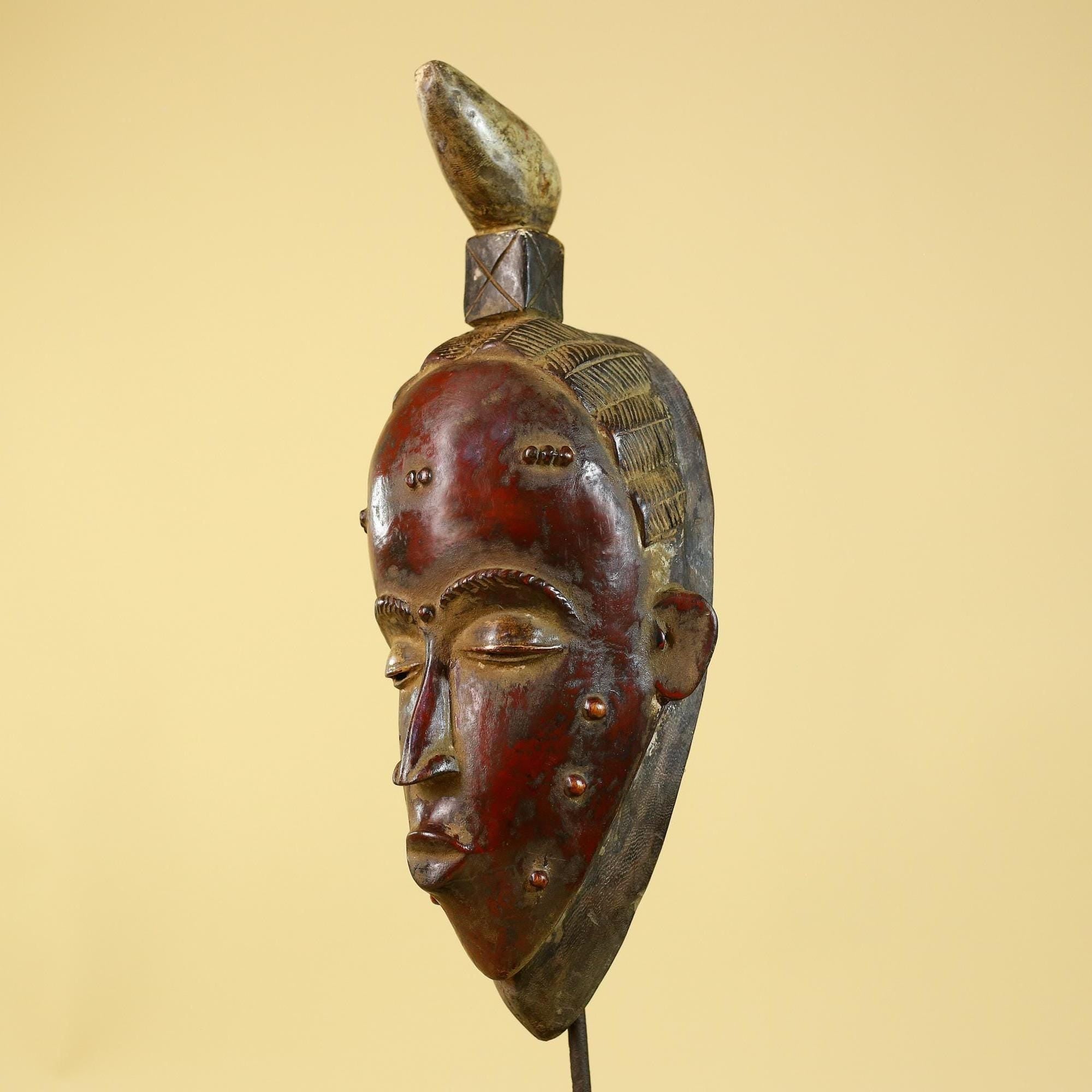 Baule African Mask Hand Carved Wooden Tribal Art Vintage Wall Decor-G6168