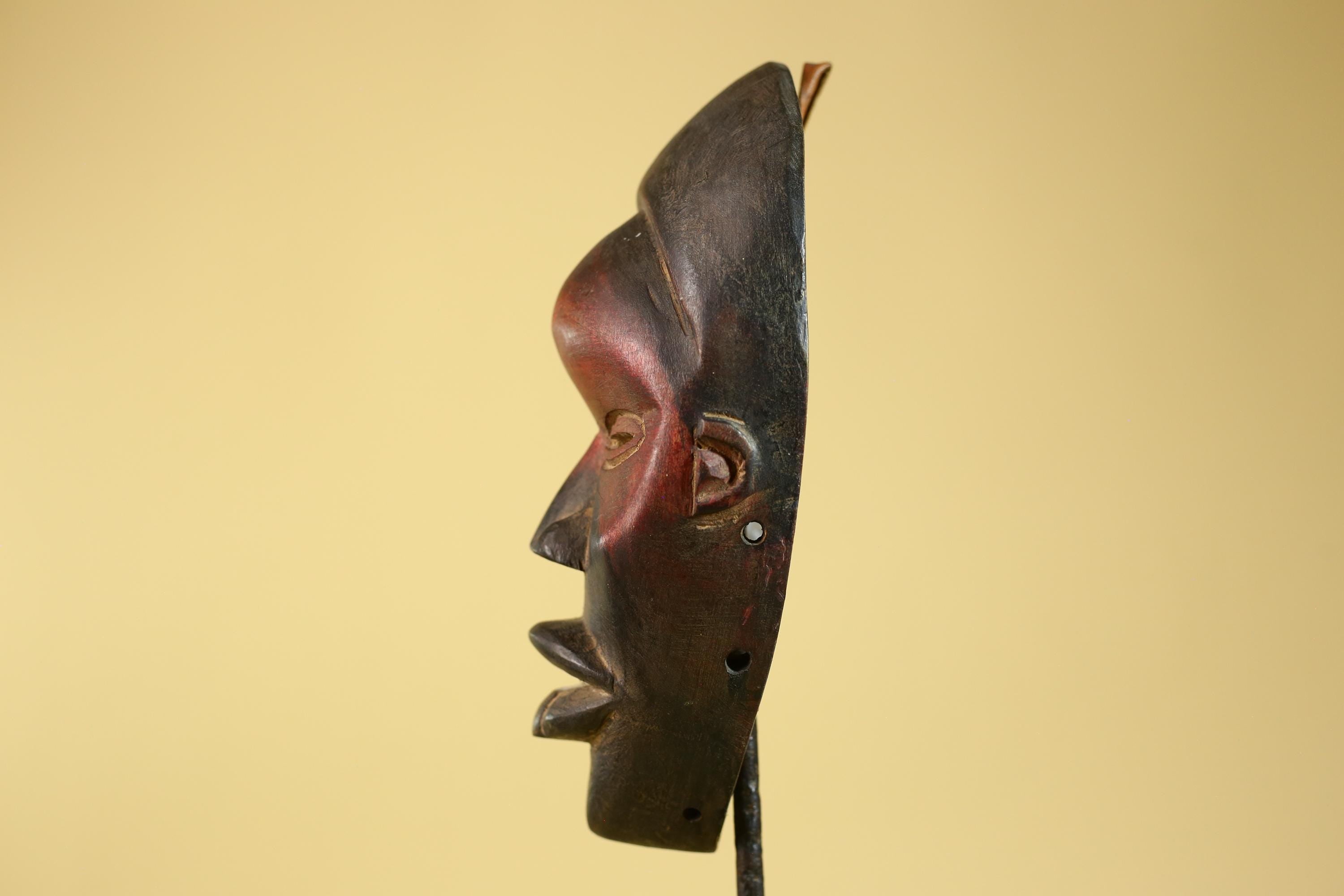 African Dan Tribal Art Hand Carved Wood Red Black Mask Vintage Decor-G6253