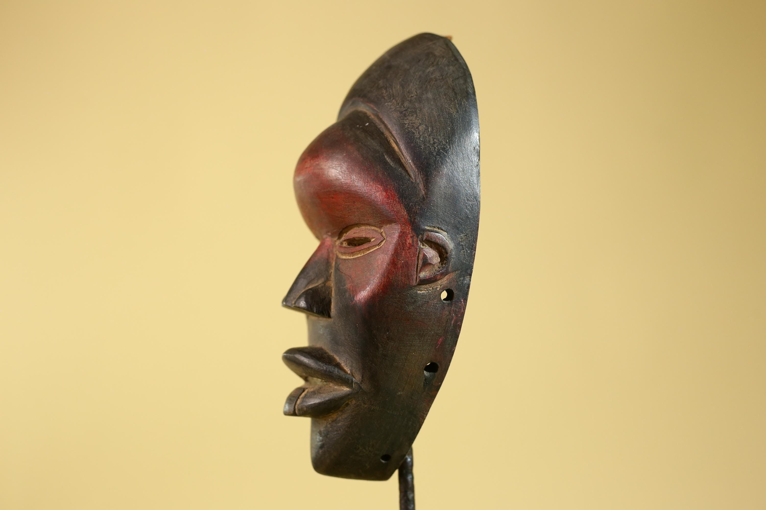 African Dan Tribal Art Hand Carved Wood Red Black Mask Vintage Decor-G6253